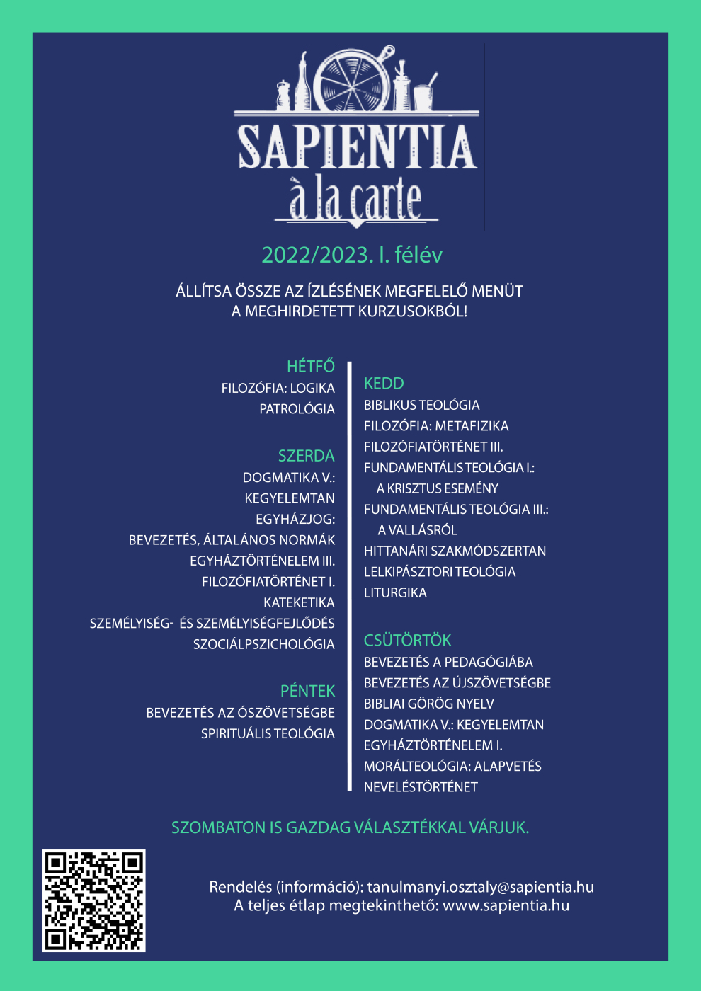 Sapientia A la carte 2022–2023 I. félév